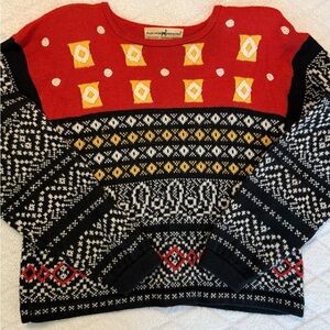 PERUVIAN CONNECTION Geometric Tribal 100% Alpaca Heavy Sweater Womens sz